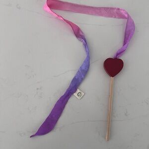 Sarah’s Silks Heart Wand with Pink and Purple Ribbon